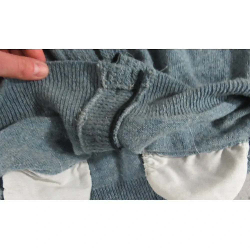 Sears Kings Road VTG 70s Cardigan Lambswool Blue Sweater Men M Pocket Knit FLAW